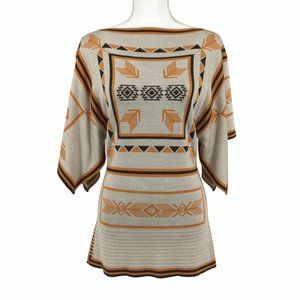 Aztec Print Knit Tunic Length Waterfall Sleeve Top